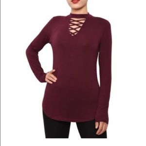 NWT Derek Heart Caged Mock-Neck Top Large